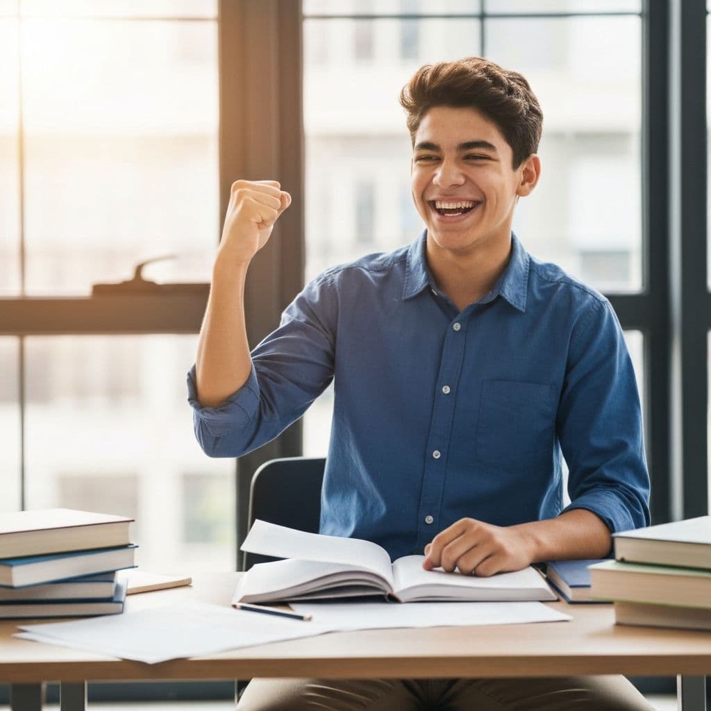 Student celebrating academic success