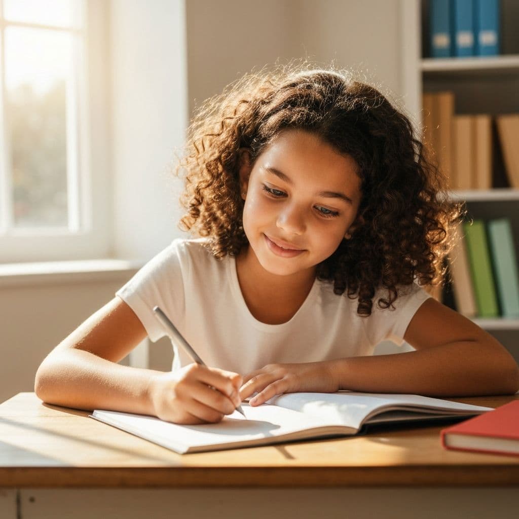 Child writing confidently