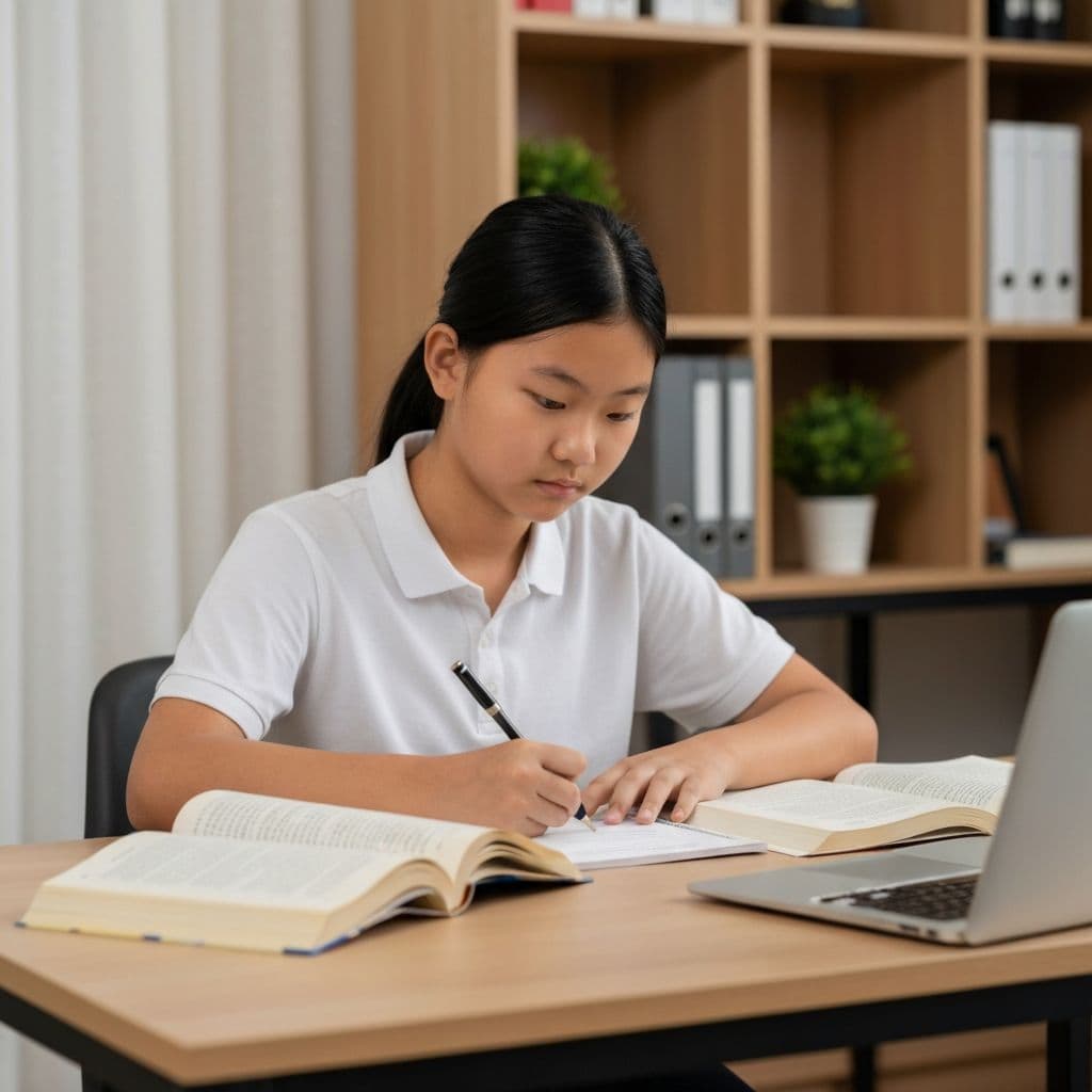 Teenager studying confidently
