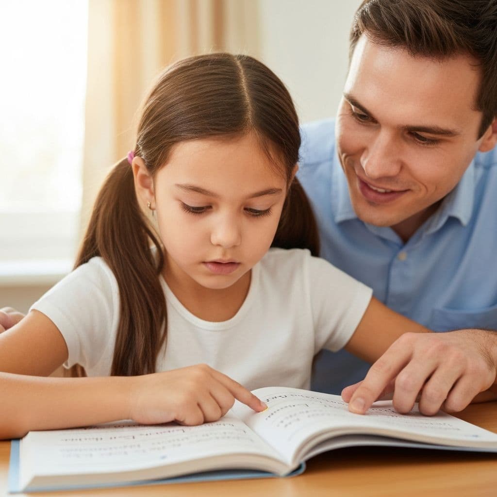 Child reading with tutor guidance