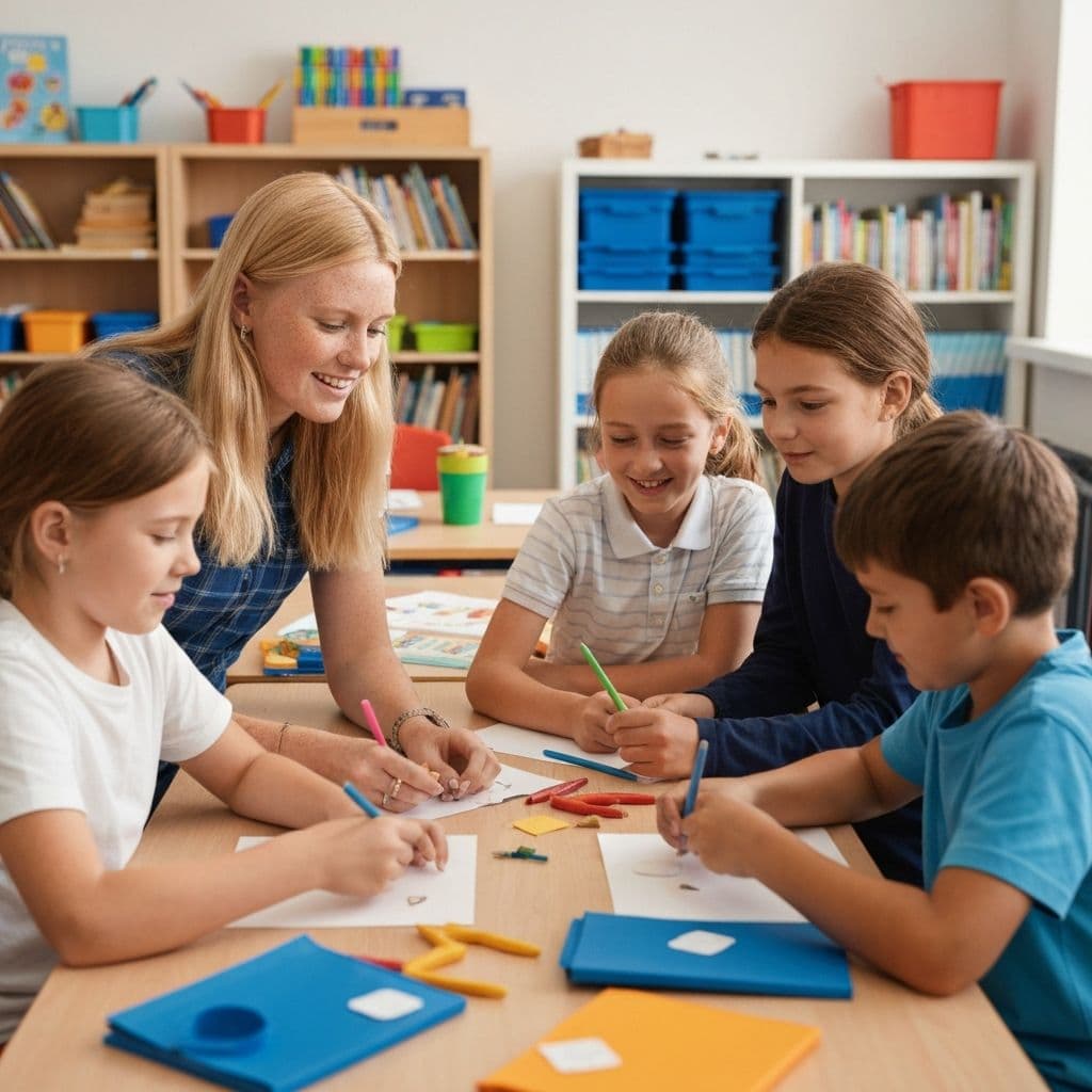 Children learning together in a bright classroom